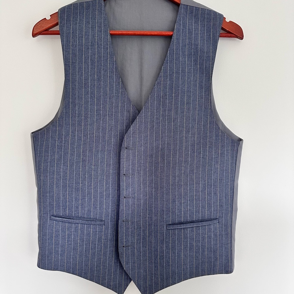 Elegant Slim Fit Blue Pinstripe Men's Vest